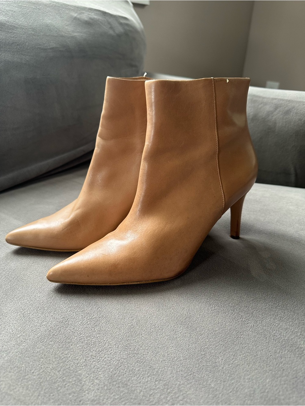 Sam Edelman Tan Leather Pointed-Toe Ankle Booties